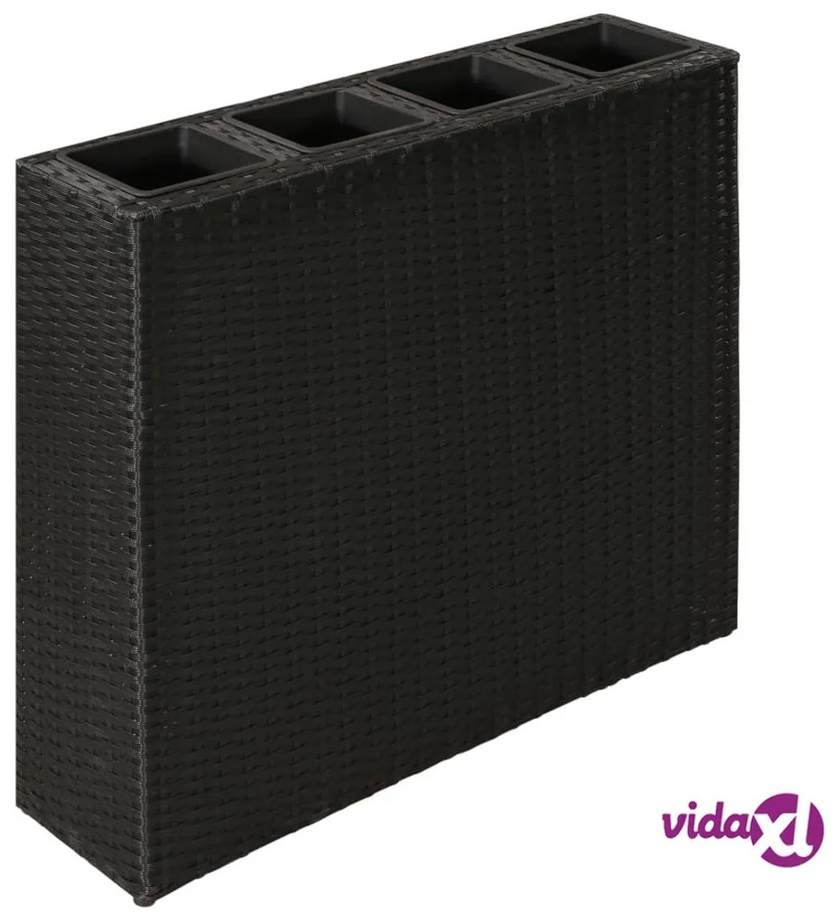 vidaXL Letto Rialzato da Giardino con 4 Vasi in Polyrattan Nero