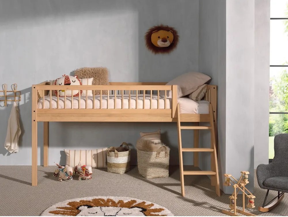 Letto rialzato per bambini in legno di quercia in colore naturale 90x200 cm Forrest - Vipack