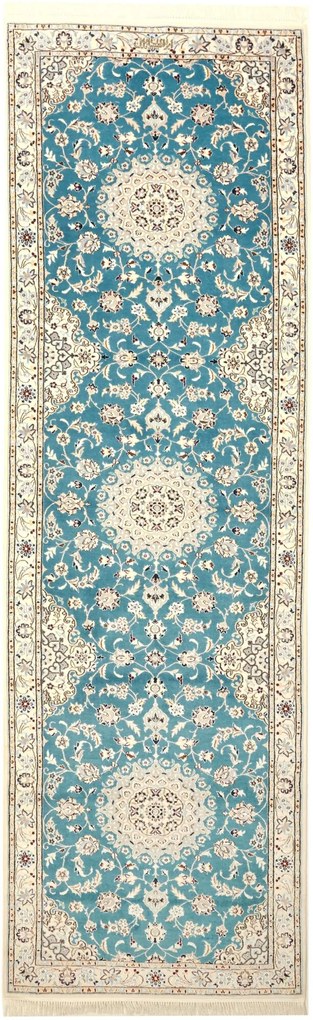 Nain Tappeto persiano 310x90 Verde (Iran) Annodato A Mano