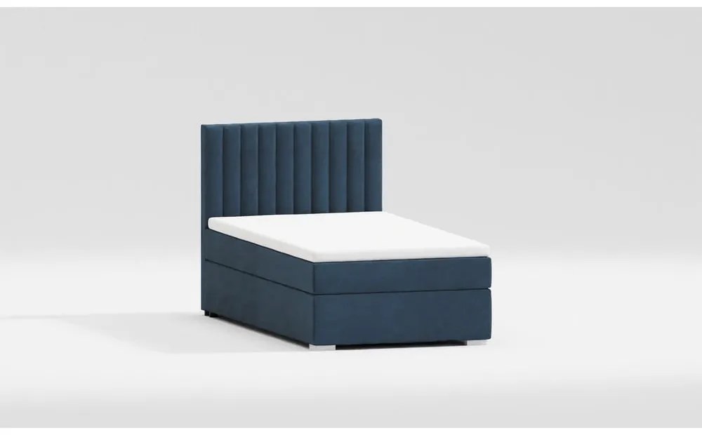 Letto singolo imbottito con contenitore blu scuro con materasso e topper inclusi 80x200 cm Bunny – Ropez