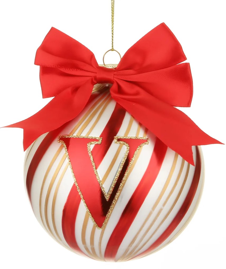 Pallina Natale con lettera V 10 cm Circus rosso
