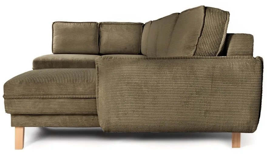 Divano angolare verde allungabile (con penisola a sinistra/a forma di "U") con rivestimento in velluto a coste Tori – Bonami Selection