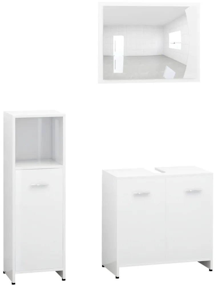 Set mobili da bagno 3 pz bianco lucido in truciolato