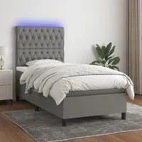 Letto a Molle Materasso e LED Grigio Scuro 80x200 cm in Tessuto cod mxl 36212