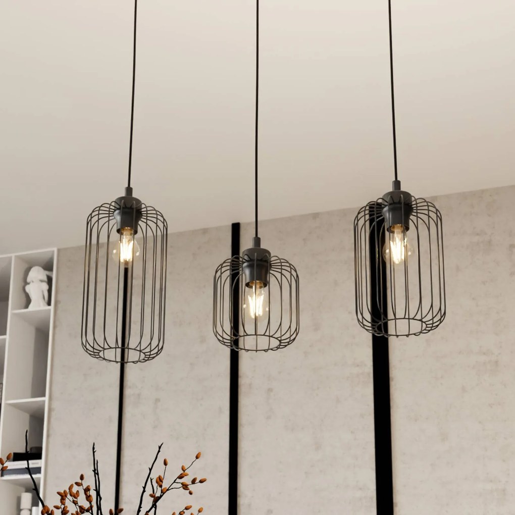 EMIBIG LIGHTING Lampada a sospensione Vander, a 3 luci, 60 cm, nero, metallo, E27