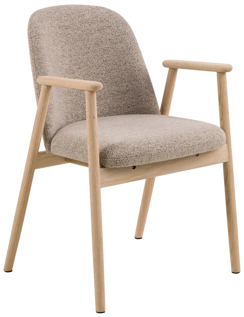 RODERIC Beige Latte (tessuto Monza 60)/ telaio in rovere oliato - SEDIA IN LEGNO BOUCLÉ PER SALA DA PRANZO CUCINA RETRO