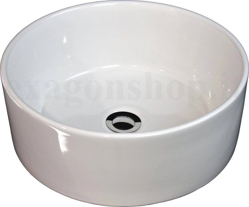 Lavabo 41 cm H 15,8 tondo da appoggio in ceramica Bianco Lucido