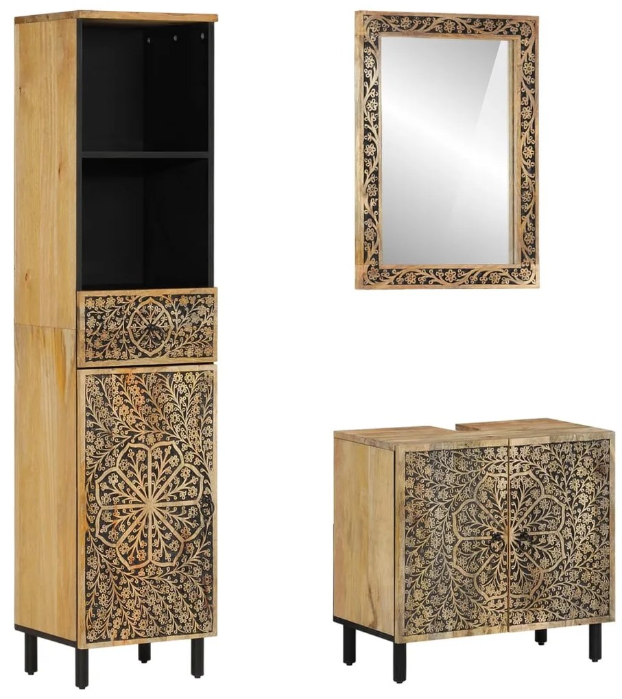 Set Mobili Da Bagno 3pz İn Legno Massello Di Mango /