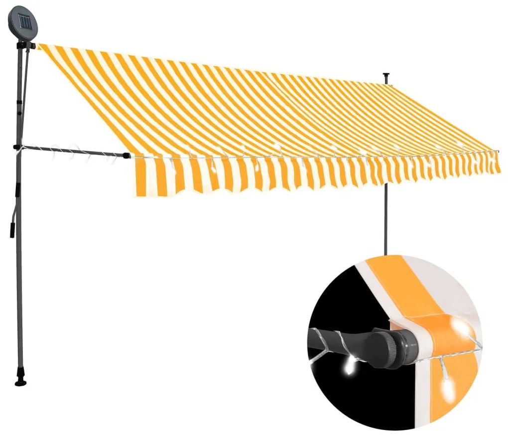 Tenda da Sole Retrattile Manuale LED 350 cm Bianca e Arancione