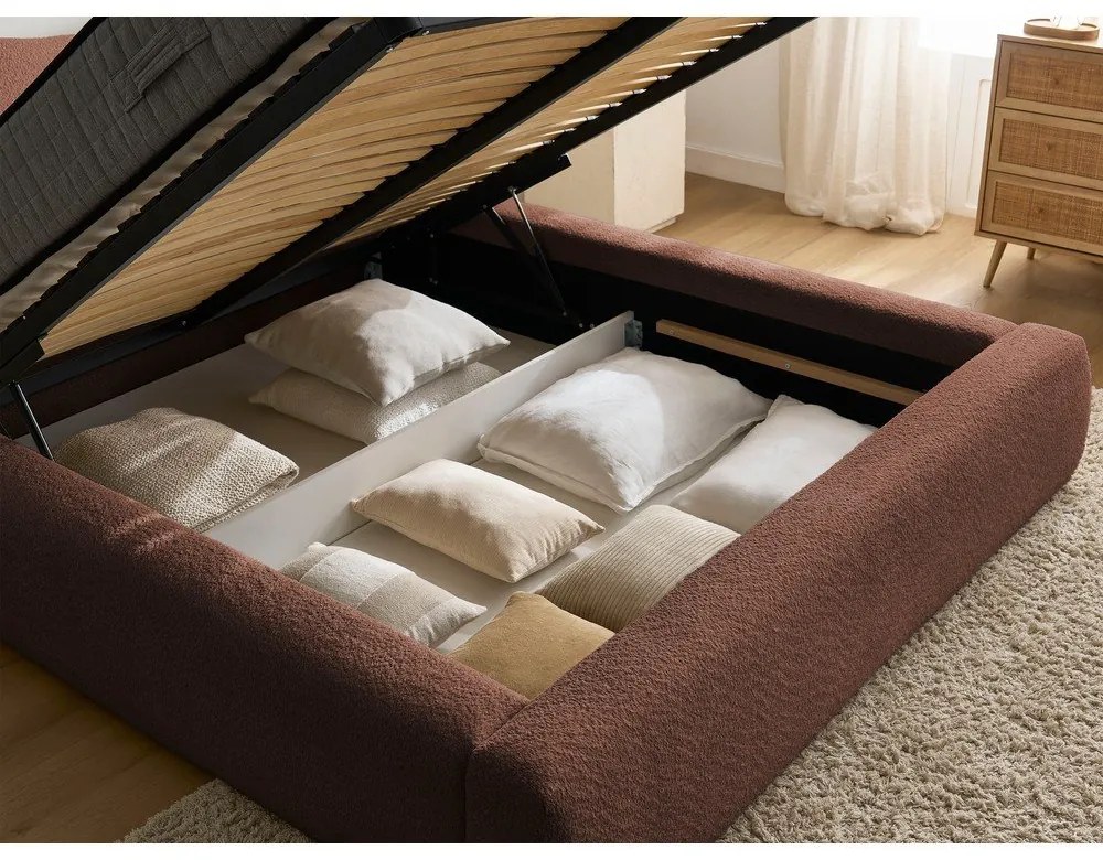 Letto matrimoniale arancione imbottito con spazio contenitivo con rete inclusa 160x200 cm Orlane – Bobochic Paris