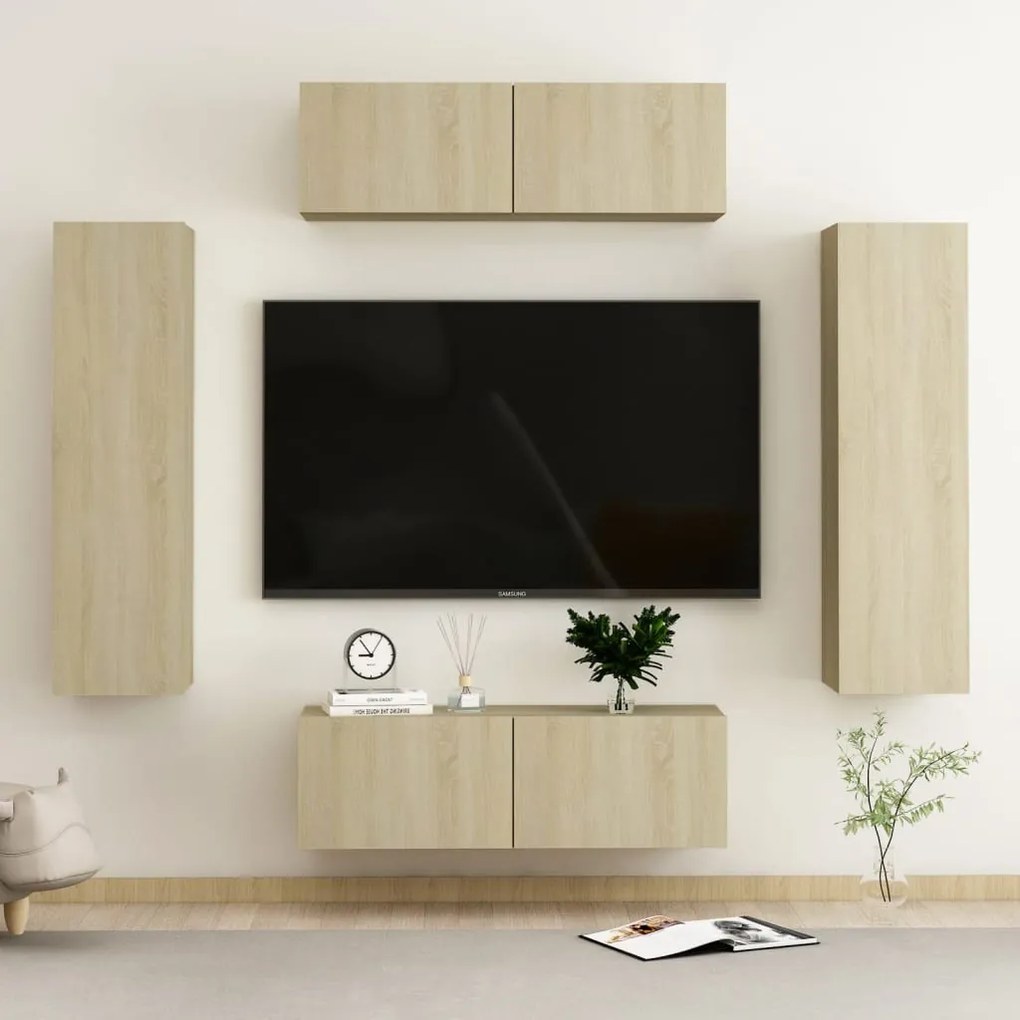 Set porta tv 4 pz rovere sonoma in truciolato