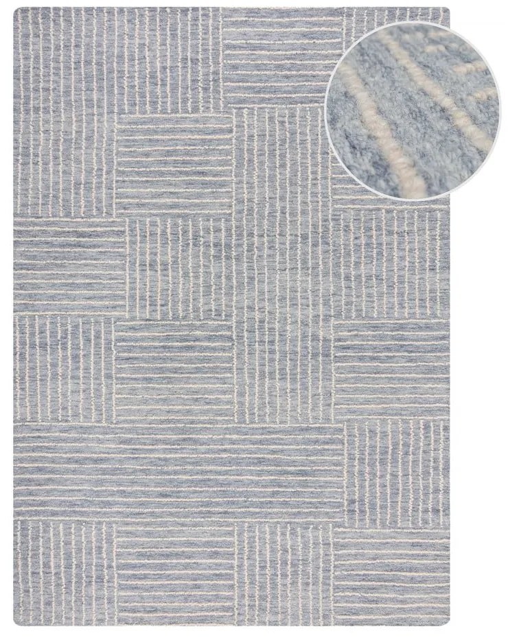 Tappeto in lana blu chiaro tessuto a mano 80x150 cm Memphis Wool - Flair Rugs