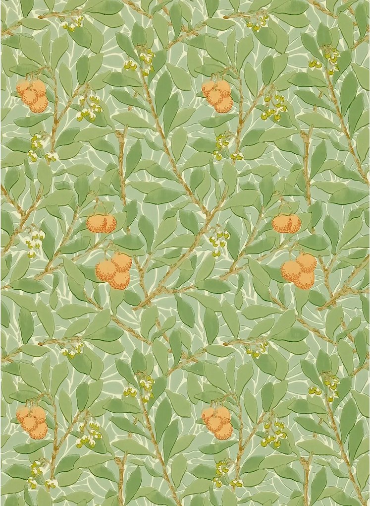 Morris & Co Carta da parati Arbutus - Green/ Terracotta