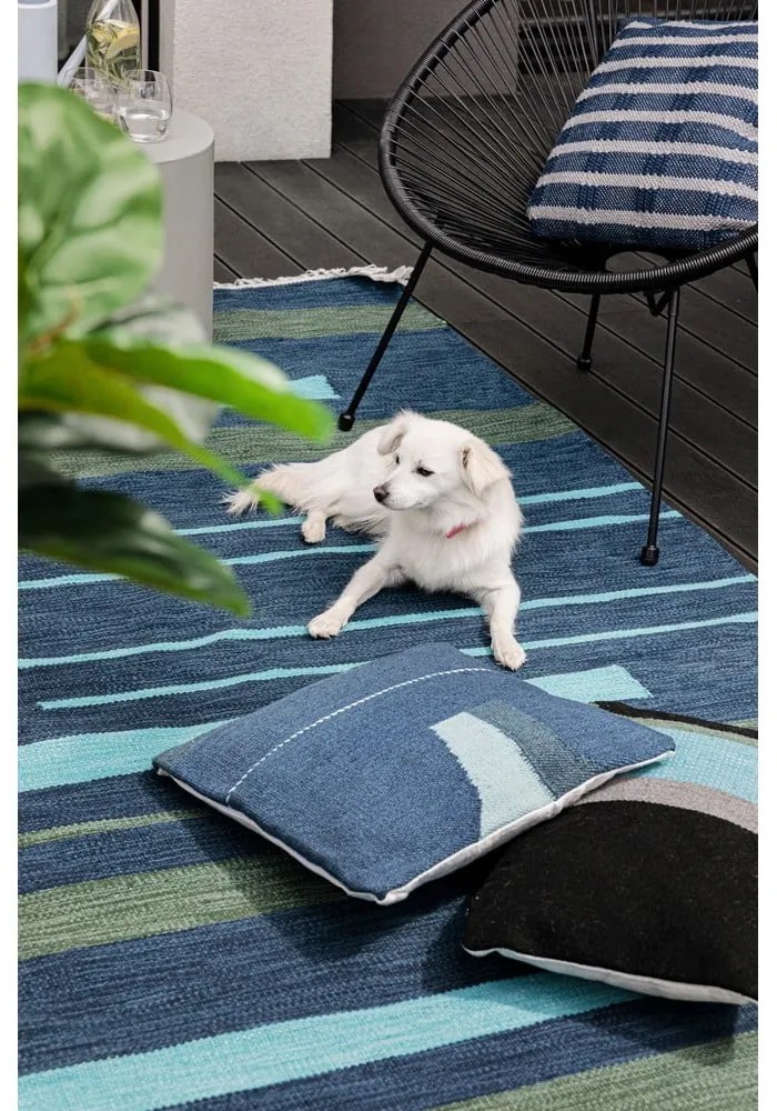 Tappeto da esterno bifacciale blu scuro in plastica riciclata , 90 x 150 cm Marlin - Green Decore