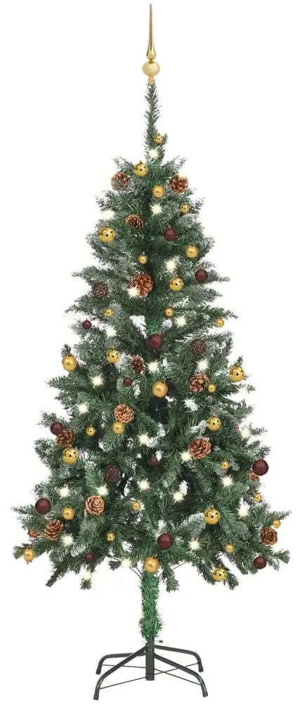 Albero di Natale Artificiale Preilluminato con Palline, Albero di Natale Preilluminato con Palline Bianco 180 cm