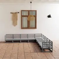 Set Divani da Giardino 9 pz Grigi in Legno Massello di Pino 3075846