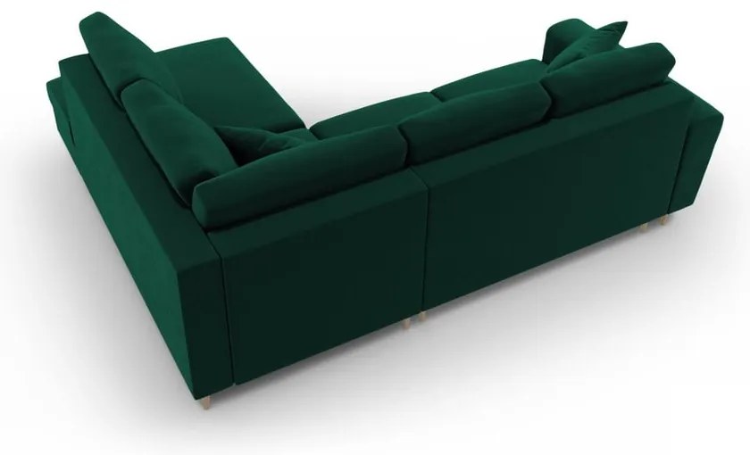 Divano angolare verde allungabile e con contenitore (con penisola a destra/a L) con rivestimento in velluto Kyoto – Cosmopolitan Design