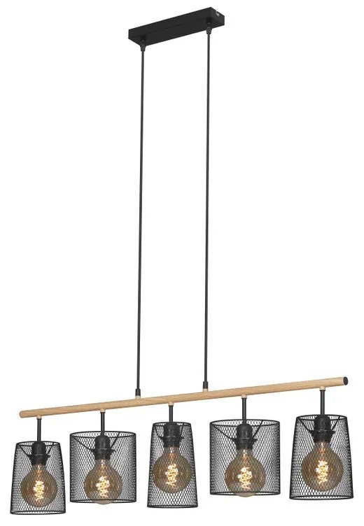 Lampadario Design Retro nero paralume nero 5x E27 BRILONER