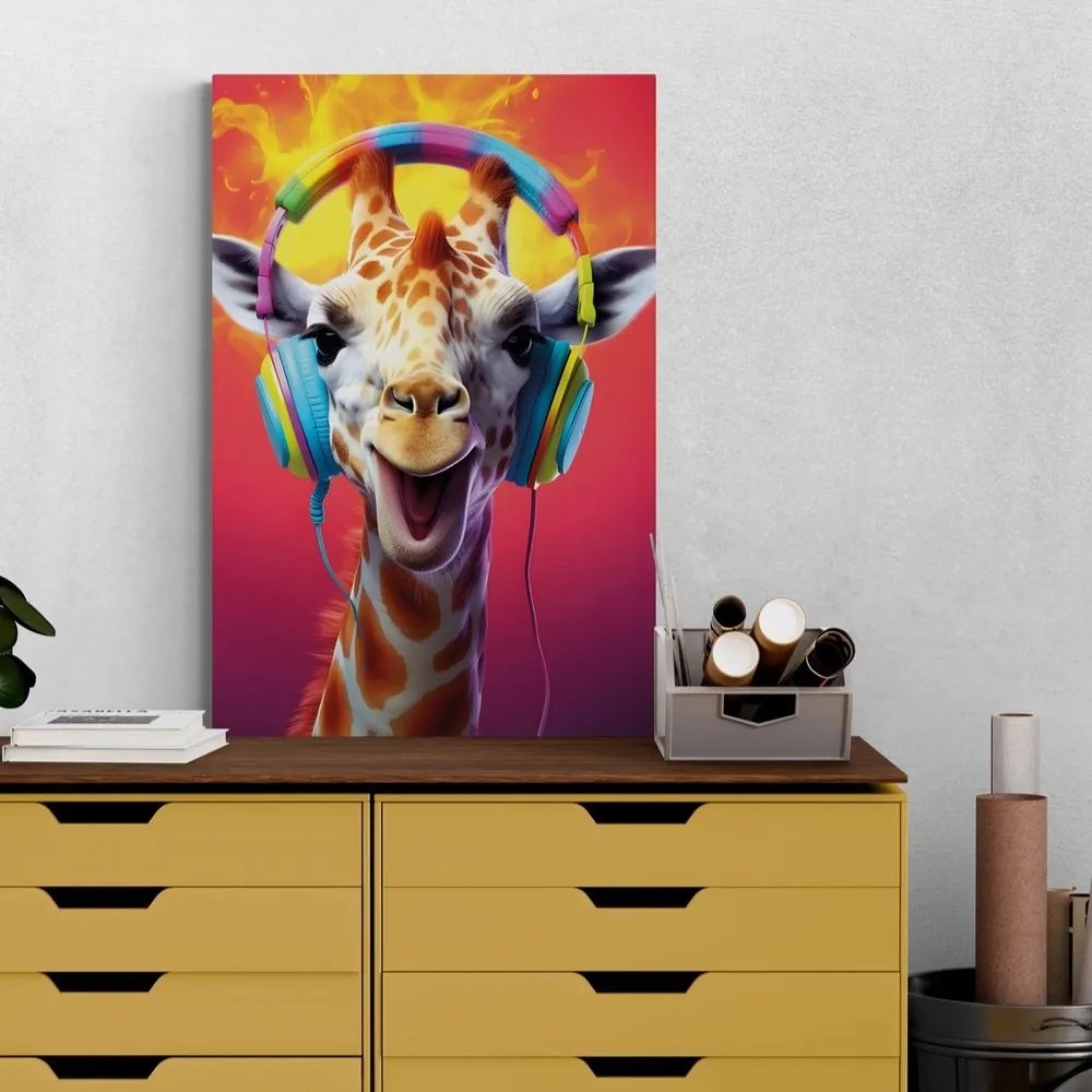 Quadro su tela – Giraffa con cuffie