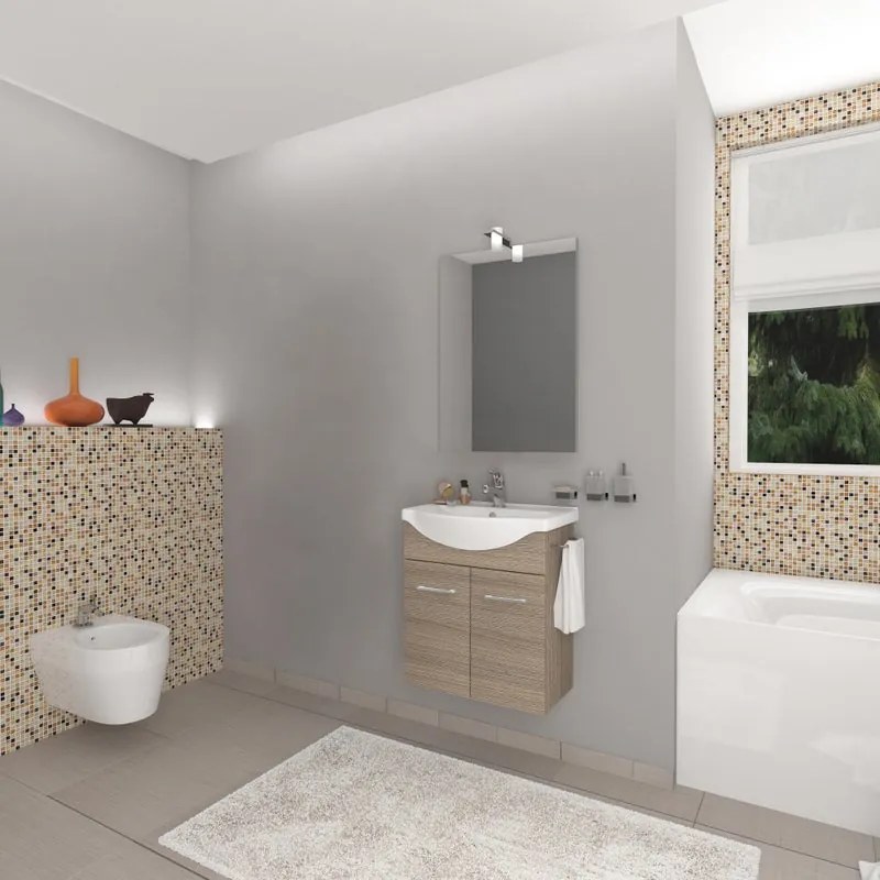 Mobile sottolavabo e lavabo con illuminazione Ginevra rovere fumo L 56 x H 70 x P 42.5 cm 1 vasca, 2 ante