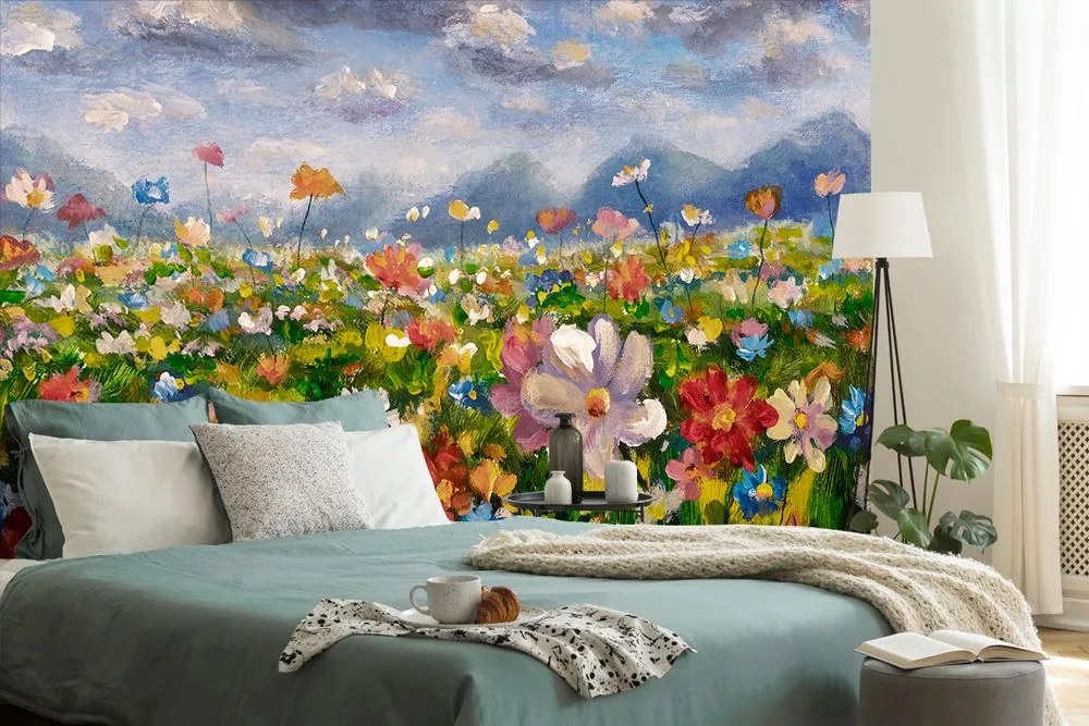 Carta da parati autoadesiva – Olio su tela fiori selvatici