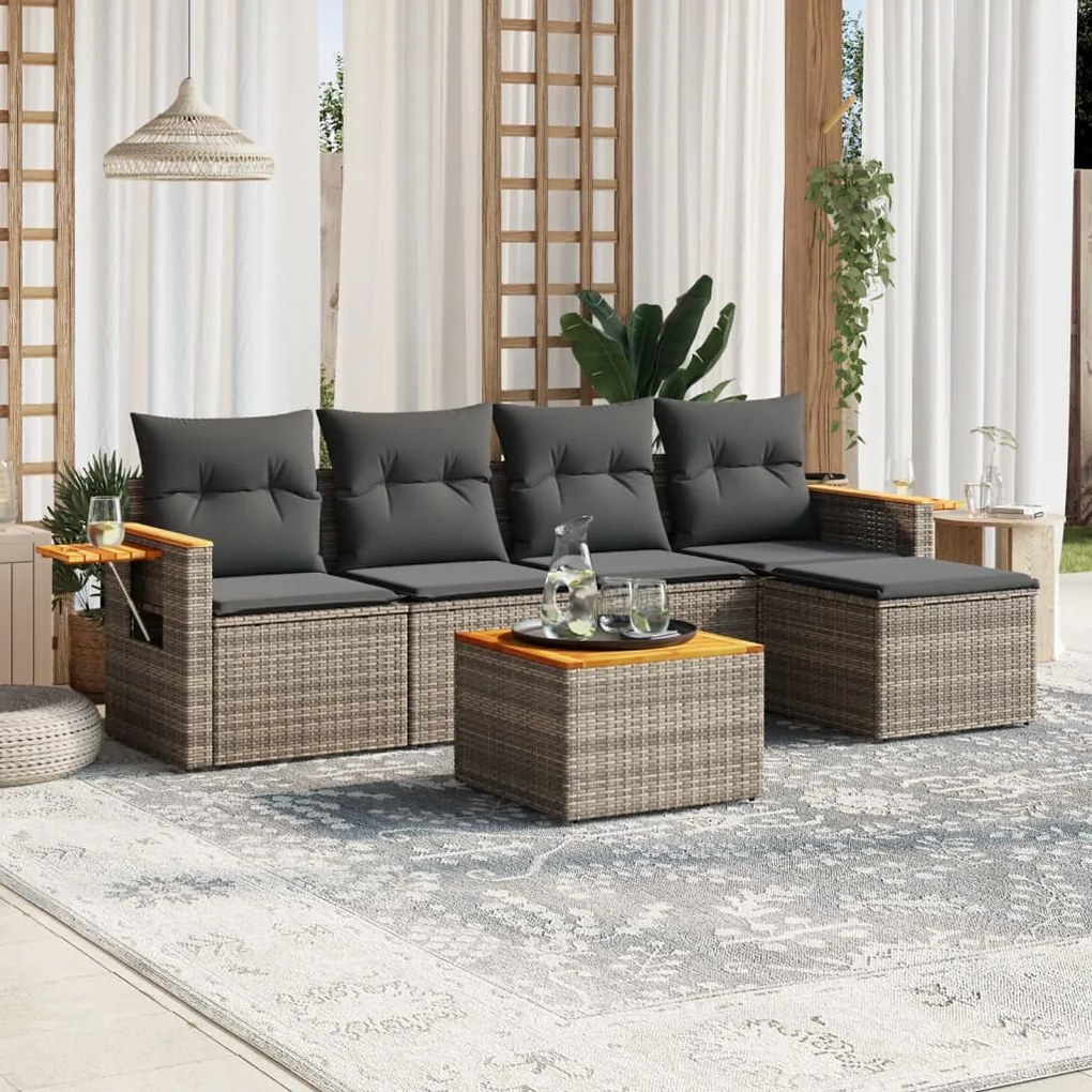 Set divano da giardino 6 pz con cuscini grigio in polyrattan