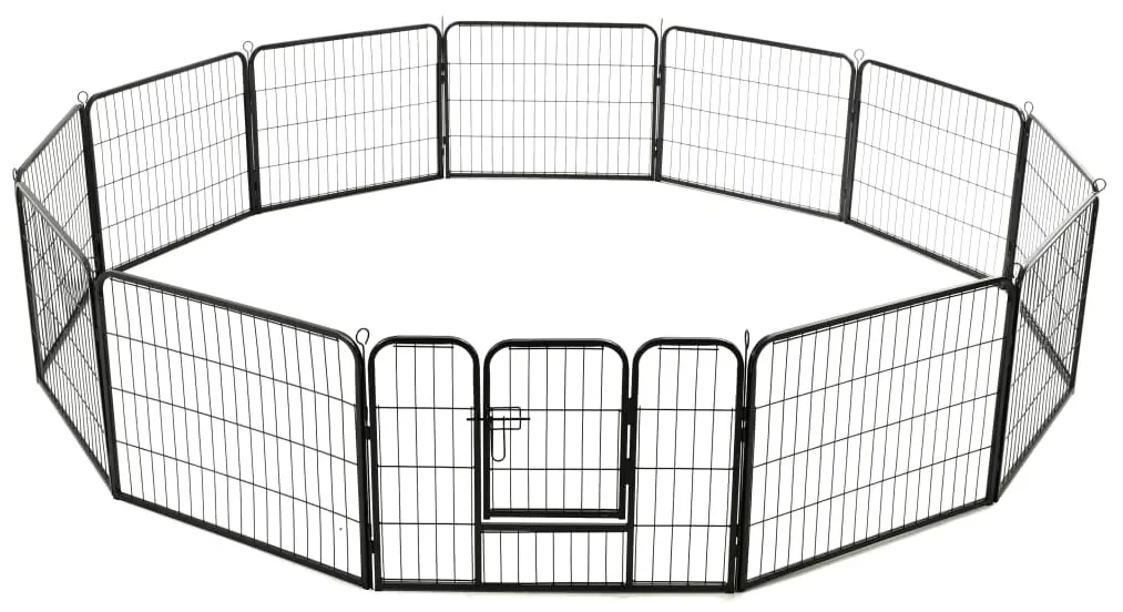Box per cani con 12 pannelli in acciaio 80x60 cm nero