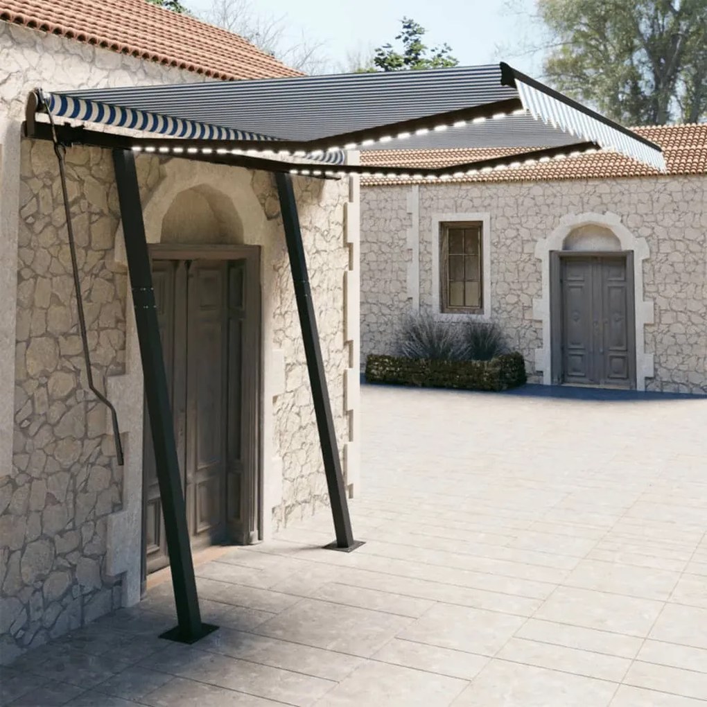 Tenda Automatica Sensore Vento E Led 3x2,5 M Blu E Bianca /