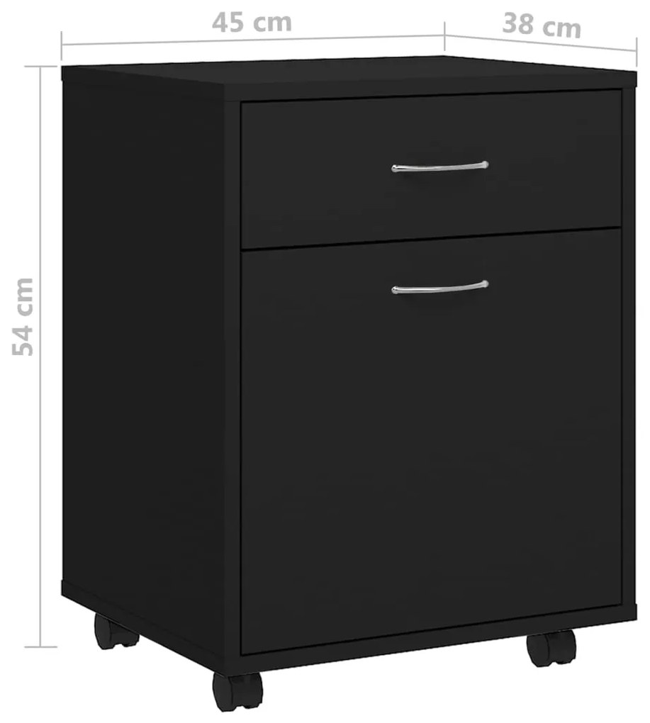 Mobiletto con Rotelle Nero 45x38x54cm in Legno Multistrato