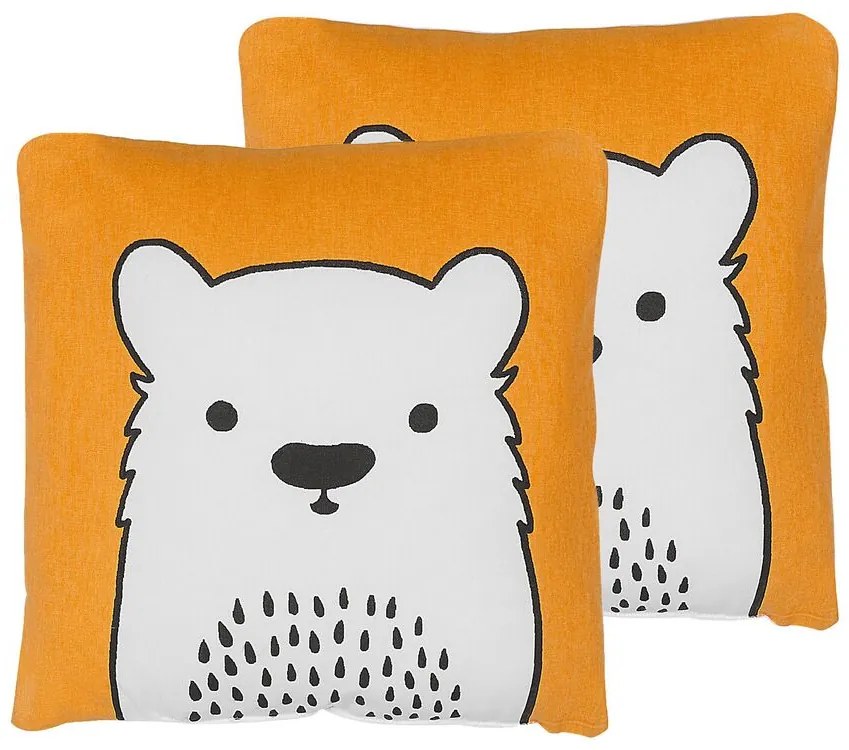 Set di 2 cuscini con stampa di orso 45 x 45 cm arancione WARANASI Beliani