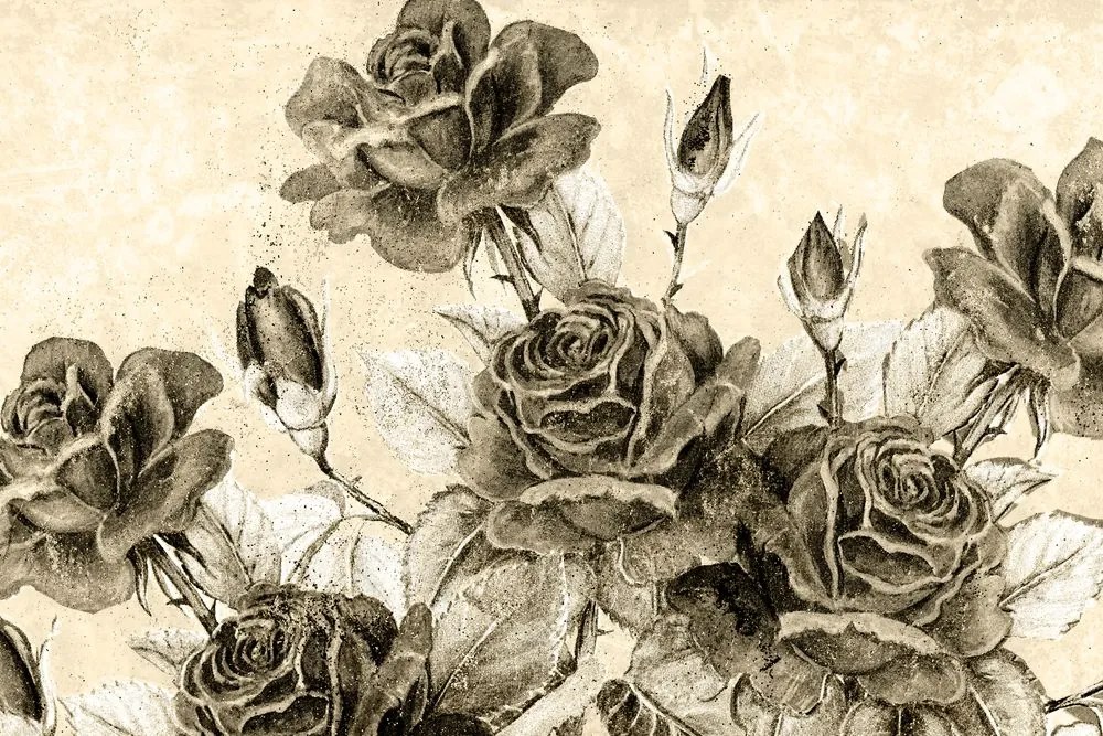 Stampa su tela – Bouquet vintage di rose in versione seppia