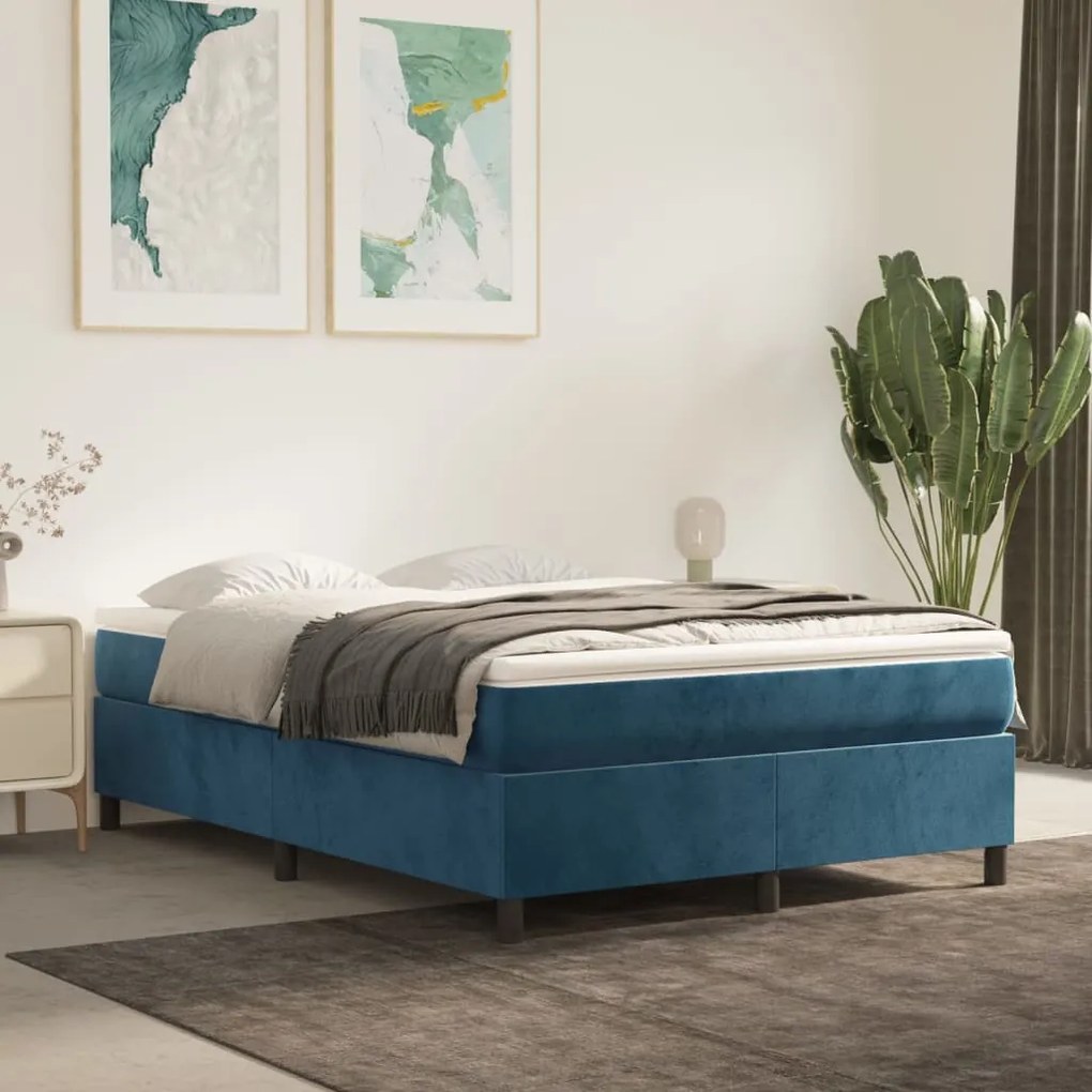 Giroletto Senza Materasso Blu Scuro 140x190 Cm İn Velluto /
