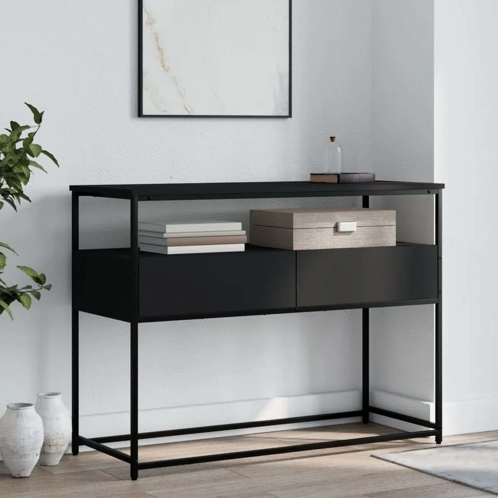 Tavolino Consolle Nero 100x40x75 Cm İn Legno Multistrato /