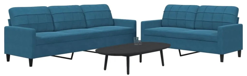 Set Di Divani 2 Pz Con Cuscini Blu İn Velluto /