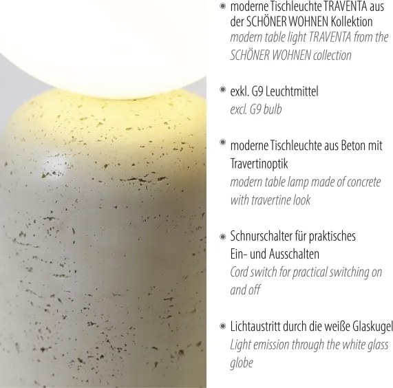 Schöner Wohnen 12543-42 - Lampada da tavolo TRAVENTA 1xG9/10W/230V cemento