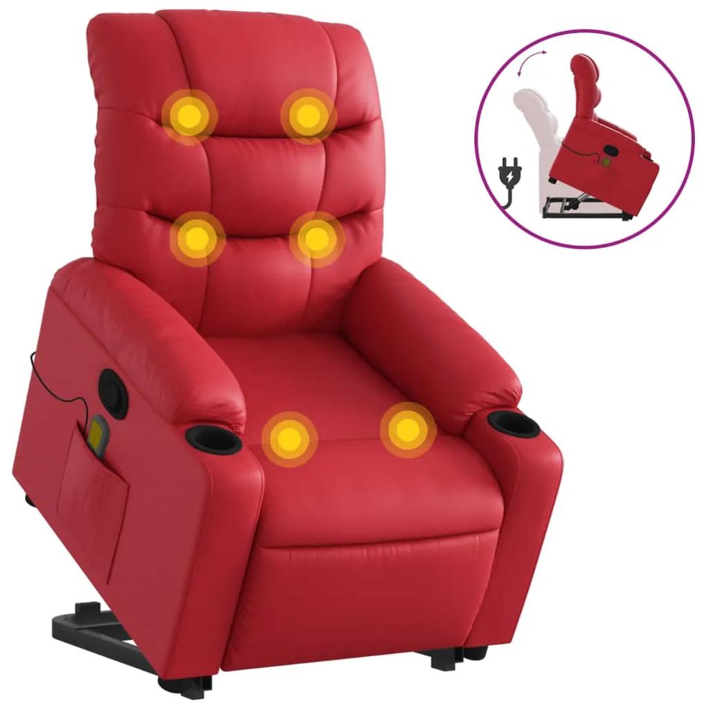 Poltrona alzapersona reclinabile massaggio rosso in similpelle