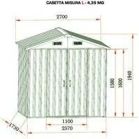 Casetta Giardino Lamiera Zincata Box Deposito Attrezzi Esterno Baracca Rimessa Misura: L: 267 L x 172 P x 191 A