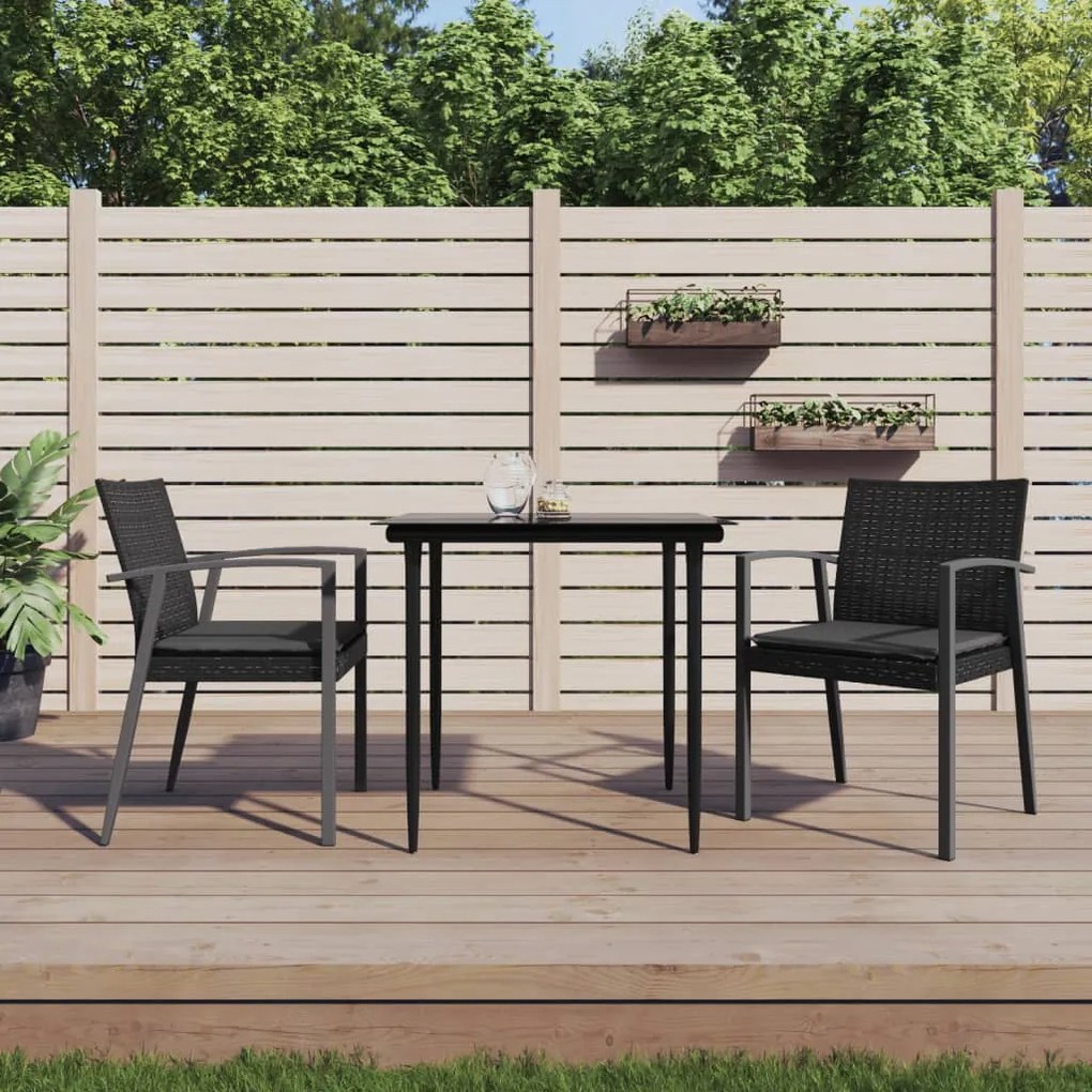 Sedie da giardino con cuscini 2pz nere 56,5x57x83 cm polyrattan