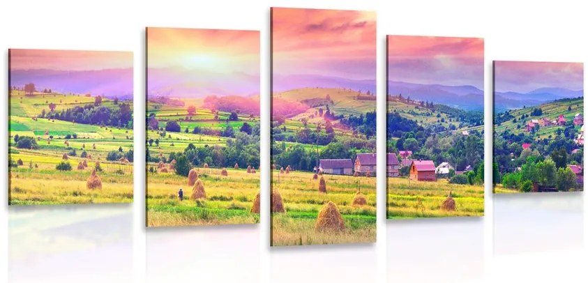Quadri 5 pezzi – Covoni di fieno nei Carpazi