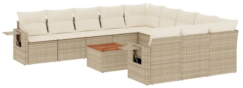 Set Divani da Giardino 12 pz con Cuscini Beige in Polyrattan