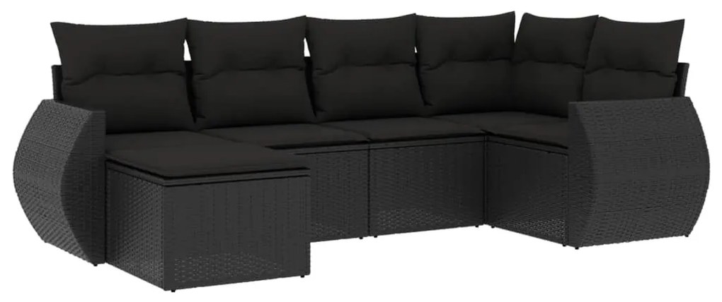 Set Divano da Giardino 6 pz con Cuscini Nero in Polyrattan