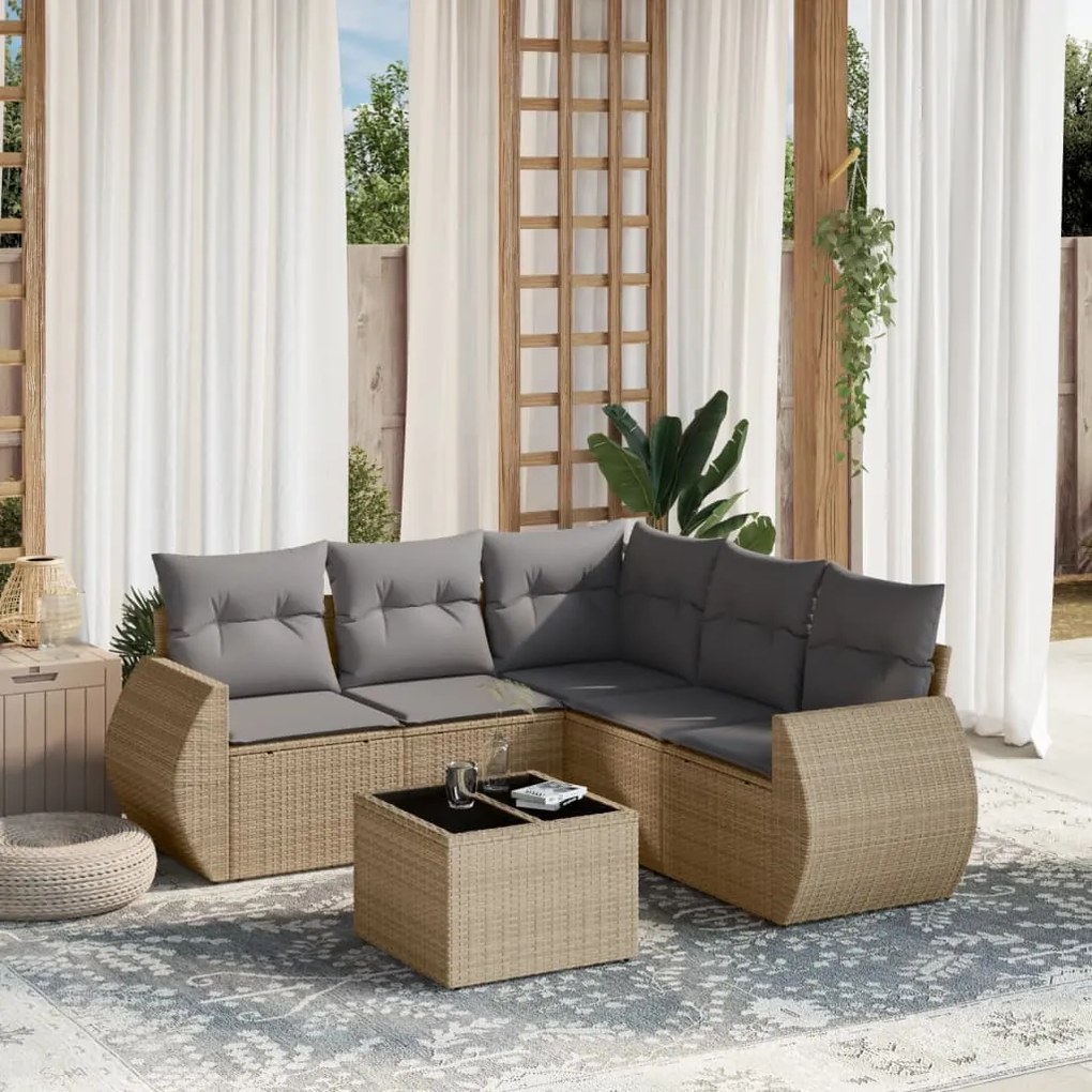 Set divano da giardino 6 pz con cuscini beige in polyrattan