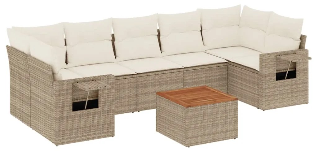 Set divano da giardino 8 pz con cuscini beige in polyrattan