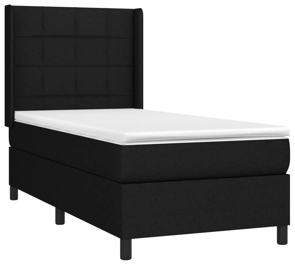 Letto a molle con materasso e led nero 80x200 cm in tessuto