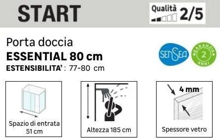 Porta doccia saloon L 77-80 cm x H 185 cm per nicchia in vetro trasparente SP. 4 mm, profilo lucido cromo, serie Essential