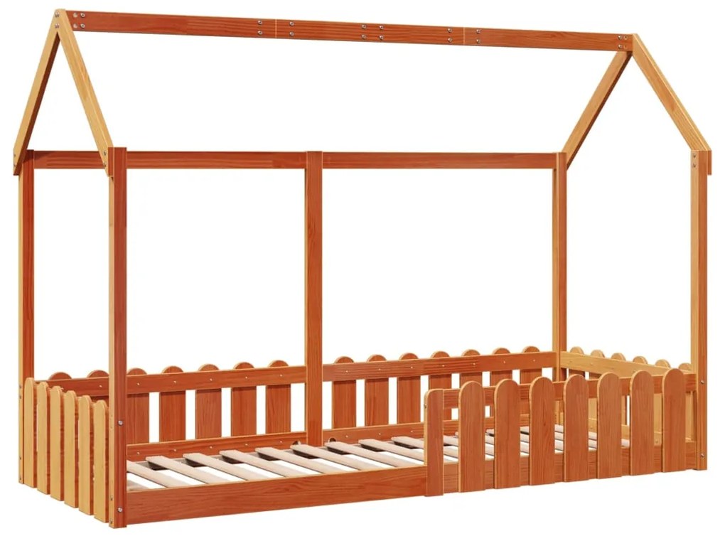 Giroletto casetta bambini marrone cera 80x200 cm massello pino