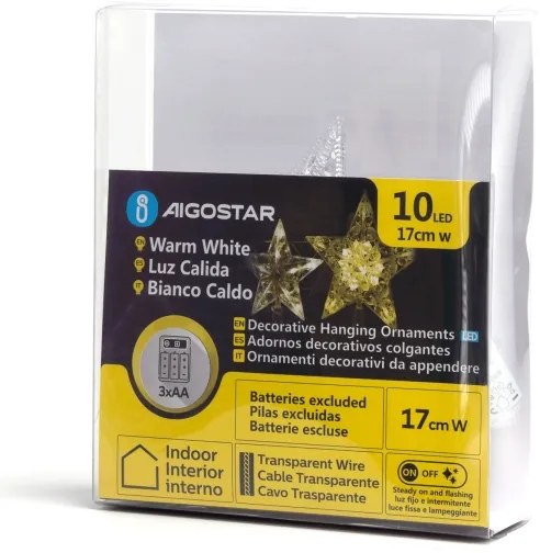 Aigostar - Decorazione natalizia a LED a forma di stella, 10xLED/3xAA, bianco caldo