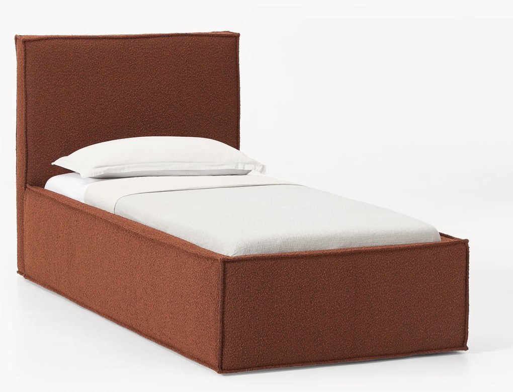 Letto singolo imbottito in bouclé con contenitore Dream
