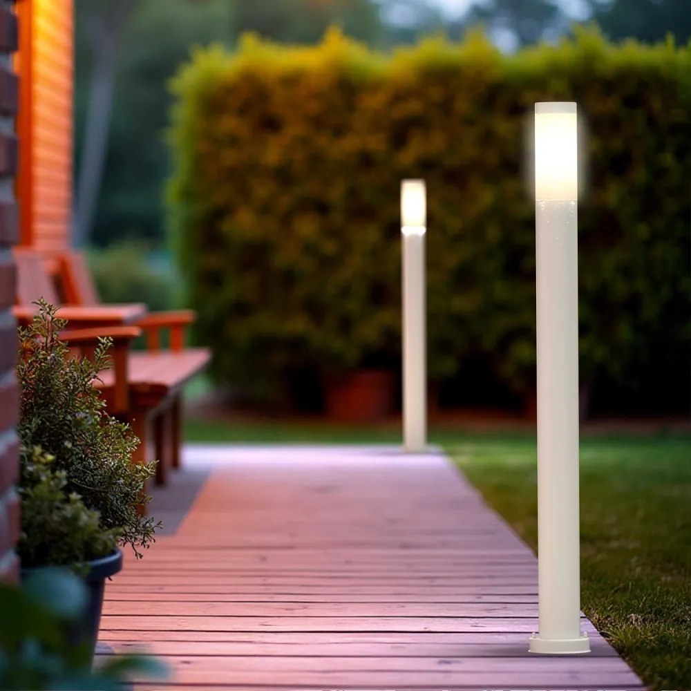 Paletto da Giardino 100cm, acciaio inox BIANCO, IK06, IP54, base E27 Base E27