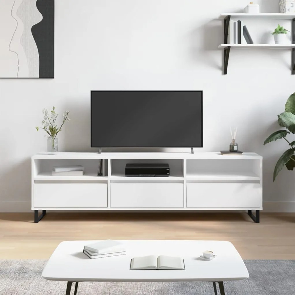 Mobile Porta Tv Bianco 150x30x44,5 Cm İn Legno Multistrato /